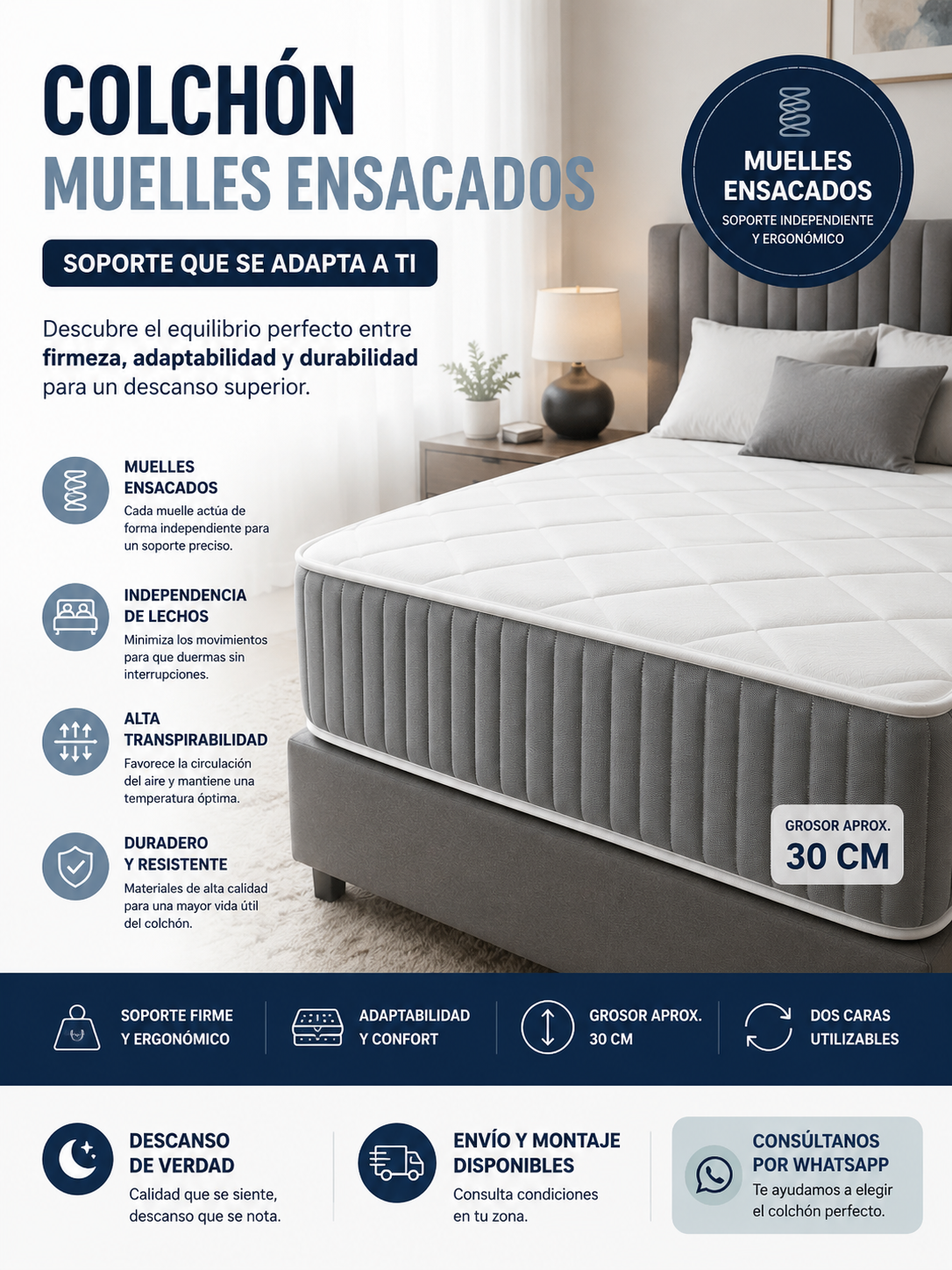 Colchón de Muelles Ensacados Reversible
